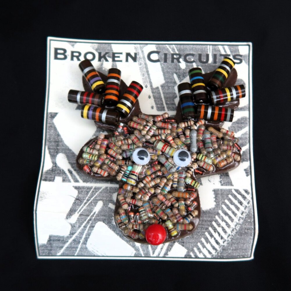 Reindeer Christmas Brooch Upcycled Broken Circuits Tech Jewelry Farmhous Gift